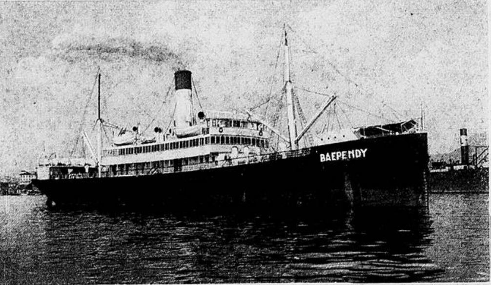 Navio Baependi, torpedeado pelo submarino alemão U-507 em agosto de 1942.